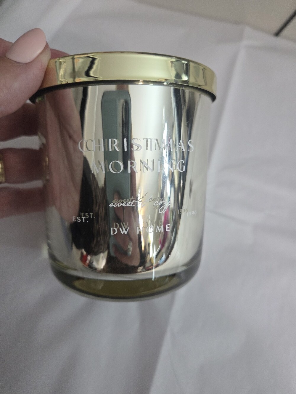 DW Home Mirrrored silver 'Christmas Morning' Decorative Candle sweet & cozy new